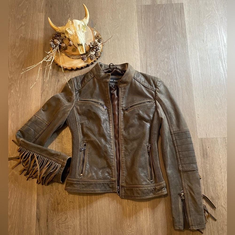 NWOT Bison leather fringe jacket